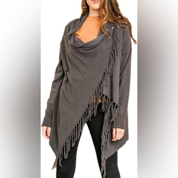 LOVESTITCH Wrap Cardigan Sweater Fringe Women's Medium Western Boho Travel Cozy - Picture 14 of 14